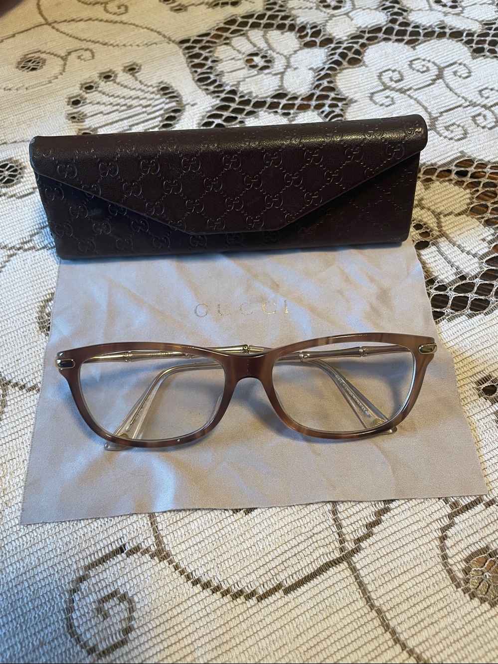 Gucci Bio Based 3779 HQZ Tortoise Shell Gold Bamboo Design Prescription Glasses
